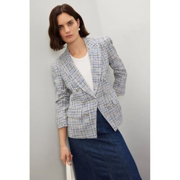 Veronica Beard Tweed Ryland Dickey Blazer Size 8 Blue Multi - Picture 1 of 16